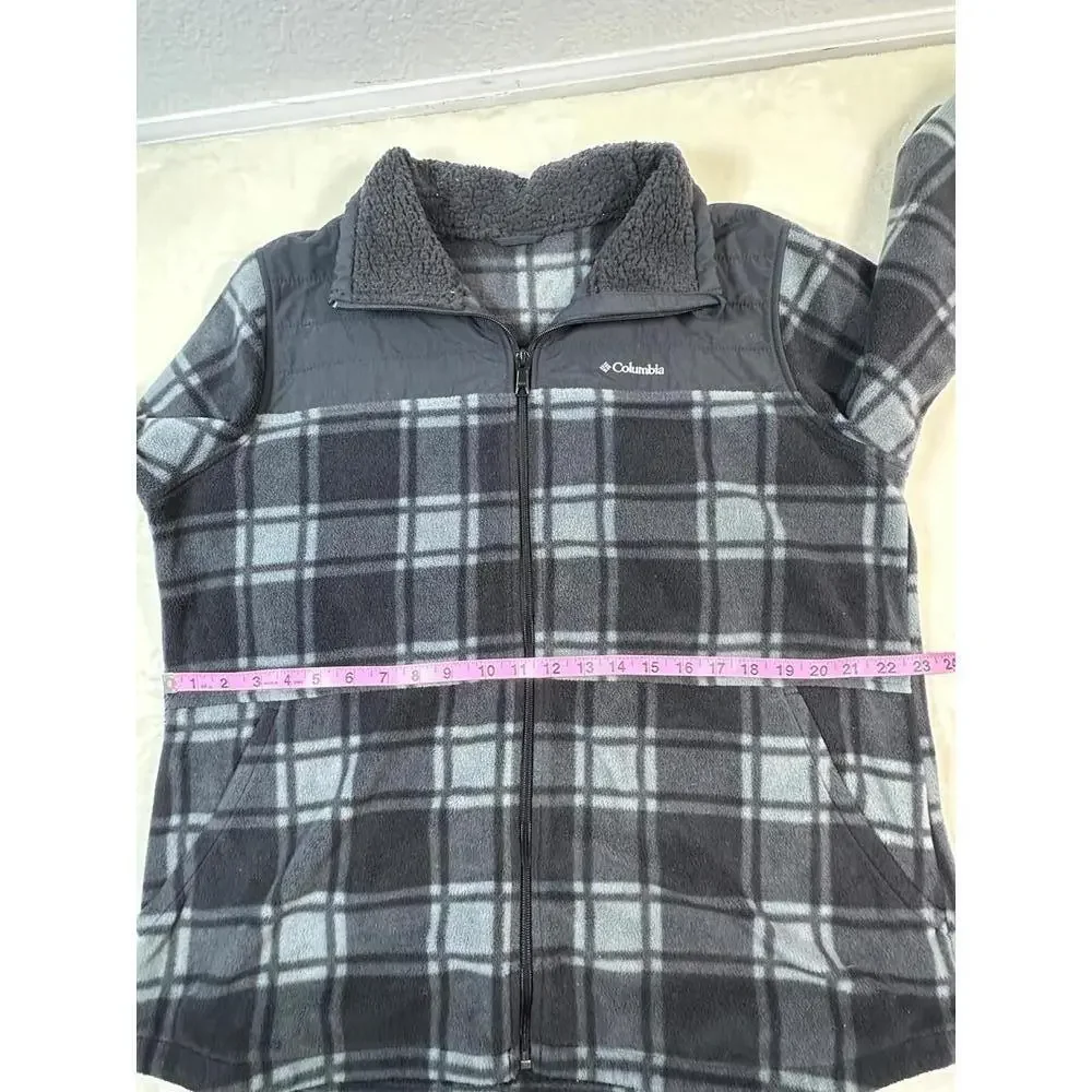 Men’s XL Columbia Gray Plaid Fleece Jacket Nylon Yoke Full Zip Outdoor - Picture 5 of 6